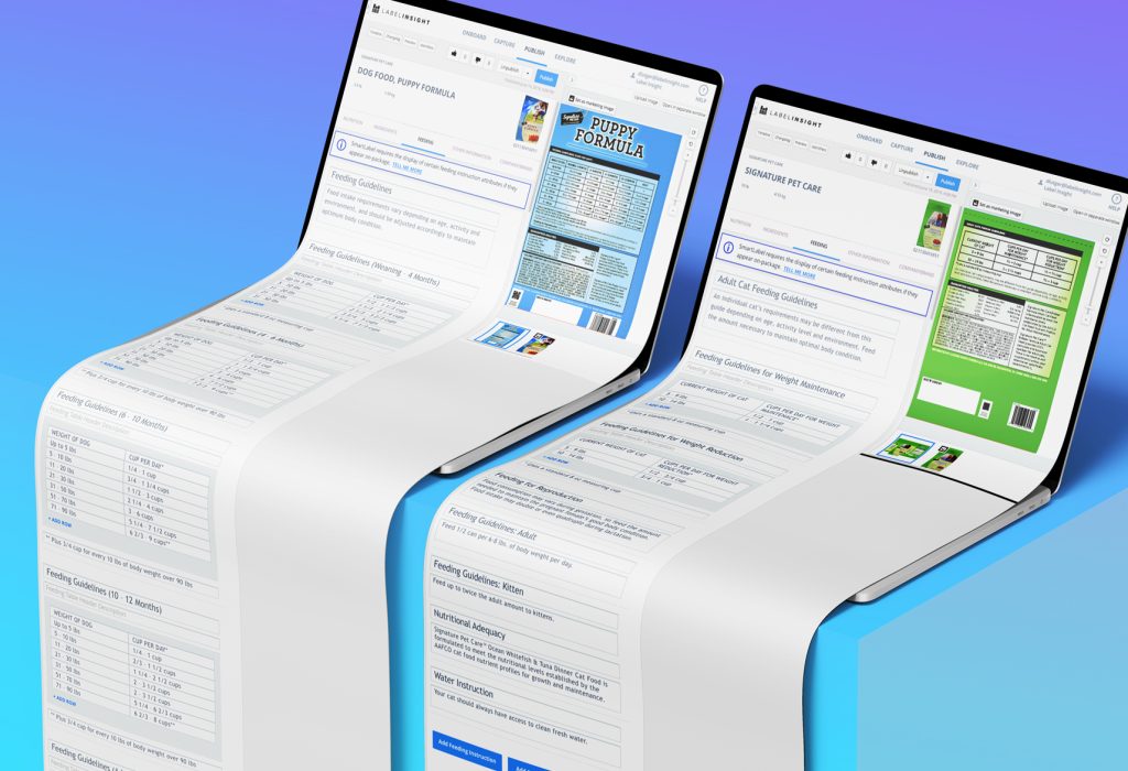 Two laptops showing long Label Insight data input pages of our final design that flow off the screen like a ribbon.