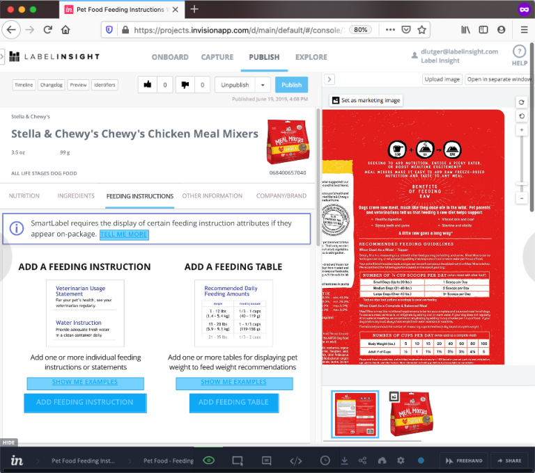 A screen grab of the Label Insight platform's pet food interface.